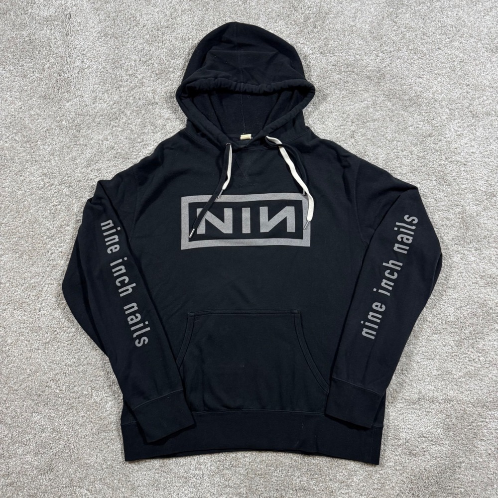 Nine Inch Nails NIN Logo Black Graphic Pullover Hoodie Mens XL Band Merch